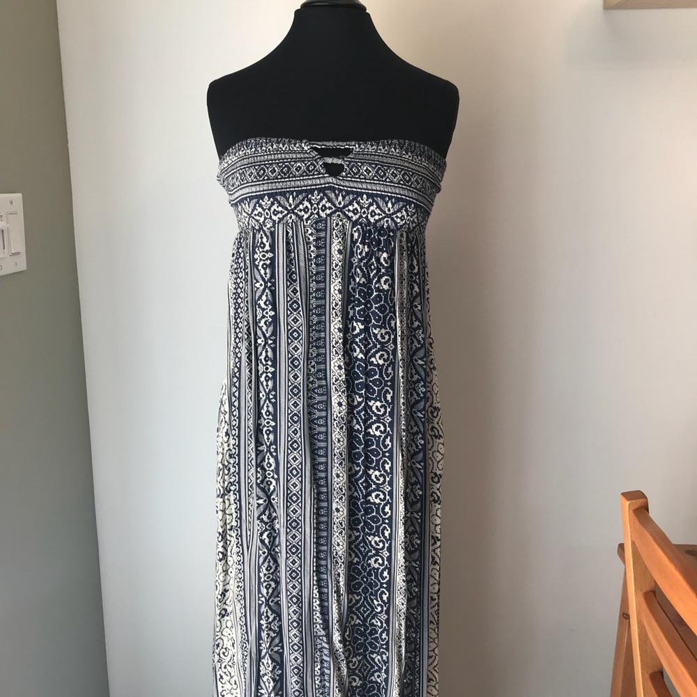 Blue Strapless Cut Out Maxi Dress Size Medium